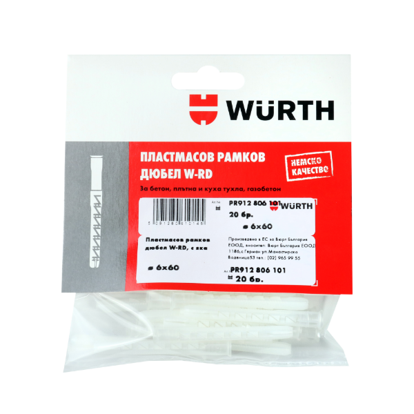Снимка на Пласт. рамков дюбел W-RD, ø6х60mm, с яка, 20 бр.