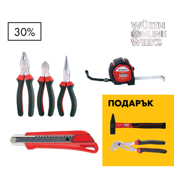 Снимка на Клещи 3бр.+ Макетен нож 3бр +Рлетка с маг.накрайник + Чук + Клещи водопроводни