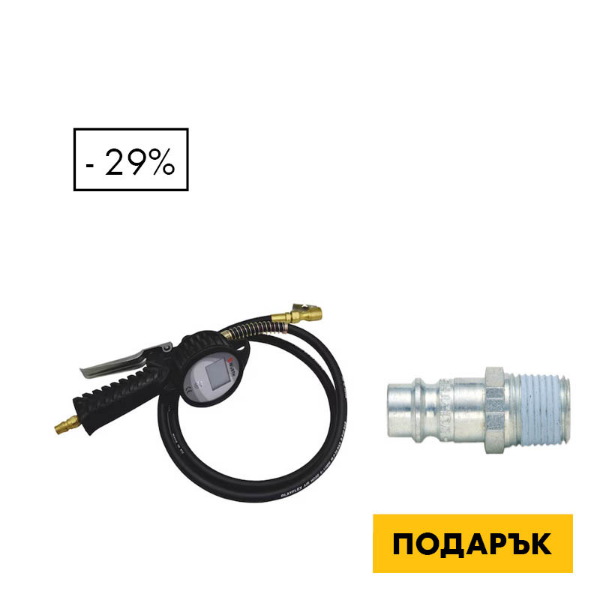 Снимка на Дигитален манометър за гуми + Нипел за пневматика