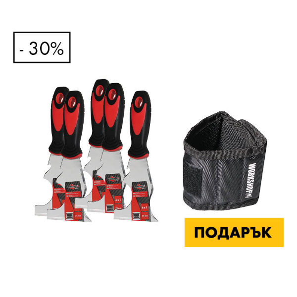 Снимка на 5+Шпакла мултифункционална + Магнитна лента за ръка Workshopr 