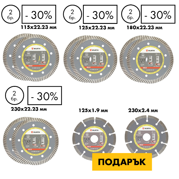 Снимка на Комплект Диамант Turbo 115-230мм 8бр+бетон 125/230